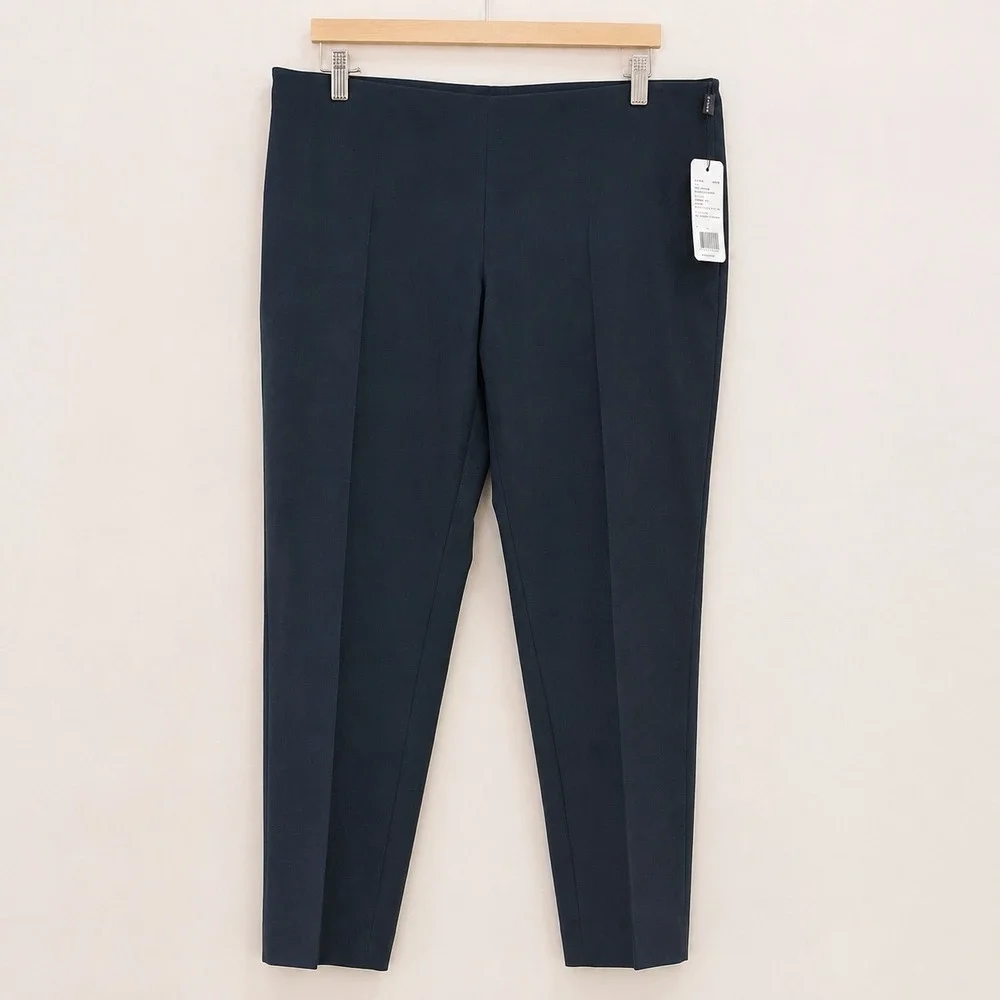 NWT Akris Melissa Trousers Womens 14 Teal Cotton Blend Side Zip Slim Leg Luxury